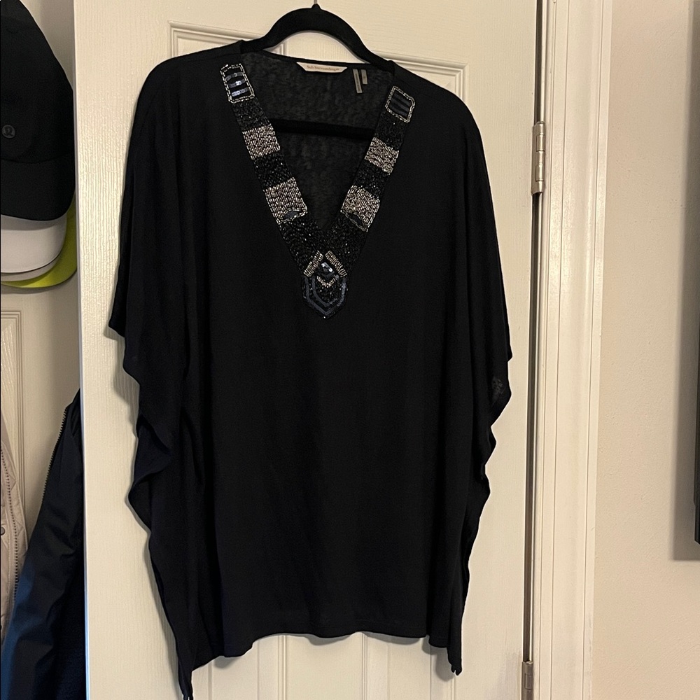 Soft Surroundings navy blue Poncho with Beaded V-Neck